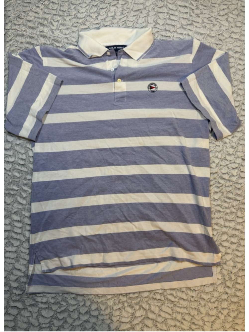 Polo Golf Ralph Lauren Men's L Blue/White Striped Cotton SS Polo Emb Logo